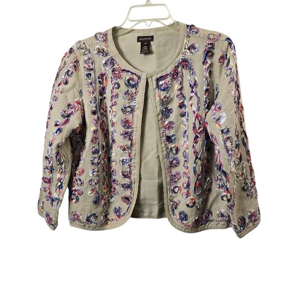 Multiplies Linen Blend MultiplesColor Jacket Open Front Boho Festival Career M - Picture 1 of 10